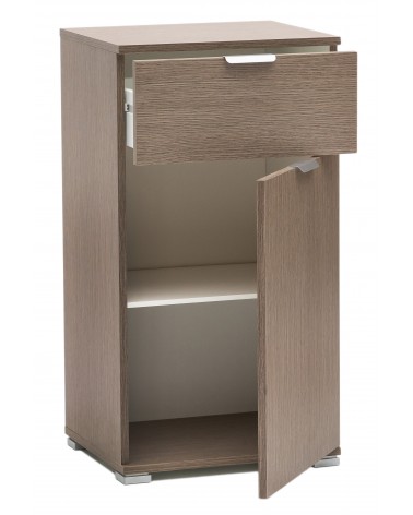 RD311 comodino Rovere Grigio anta + cassetto aperto