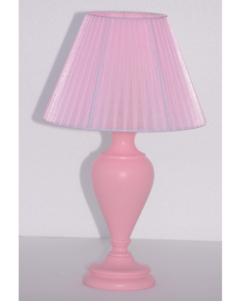 lampada artigianale made in italy colore rosa organza con paralume rosa